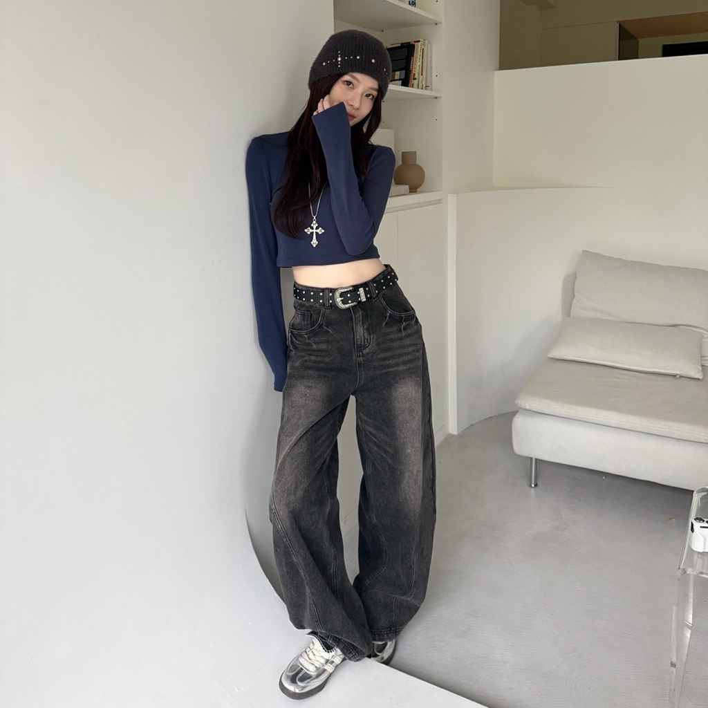 比泥男友帥😎立體裁線彎刀牛仔褲(2色/S-L)