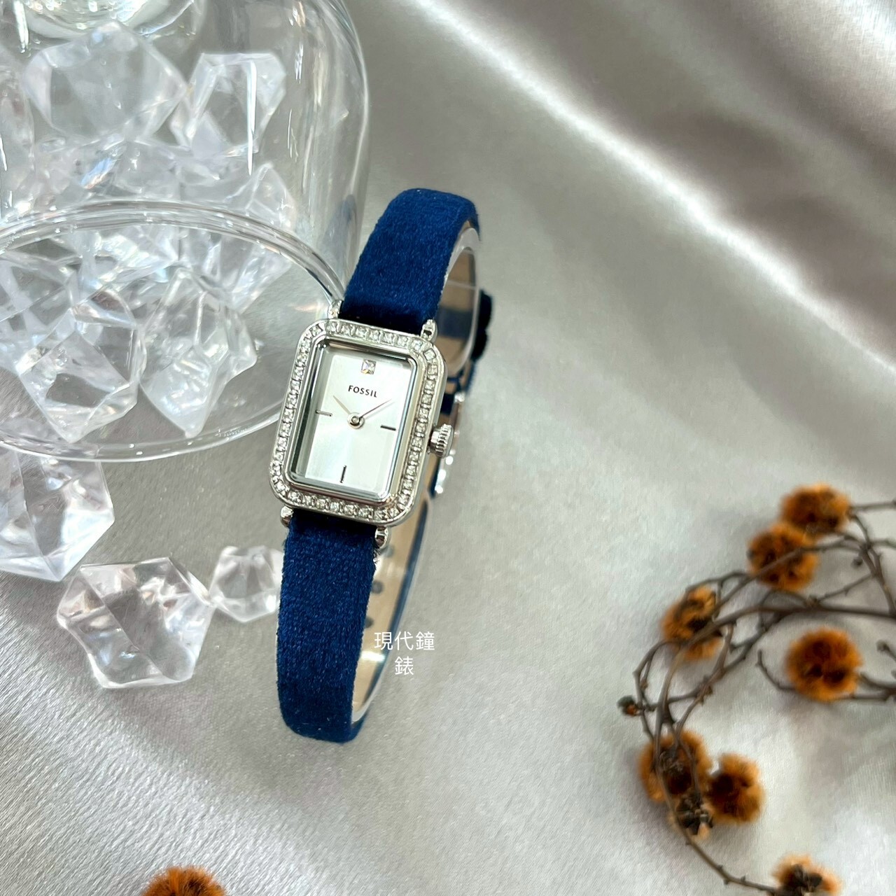 【FOSSIL】Raquel 復古晶鑽方形女錶ES5436 18mm 現代鐘錶