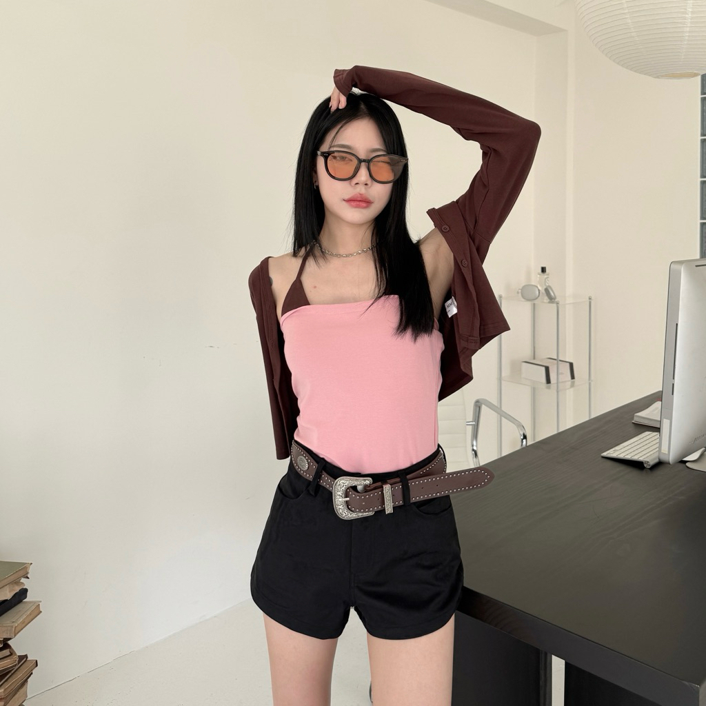 秋天風暴🍂辣妹質感麂皮短褲(2色/S-L)贈皮帶!!