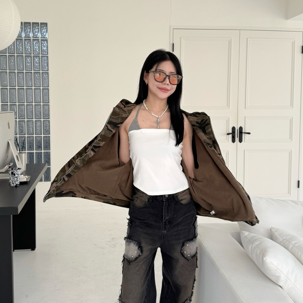 迷彩show✨大口袋拉鏈連帽外套(尺寸F)