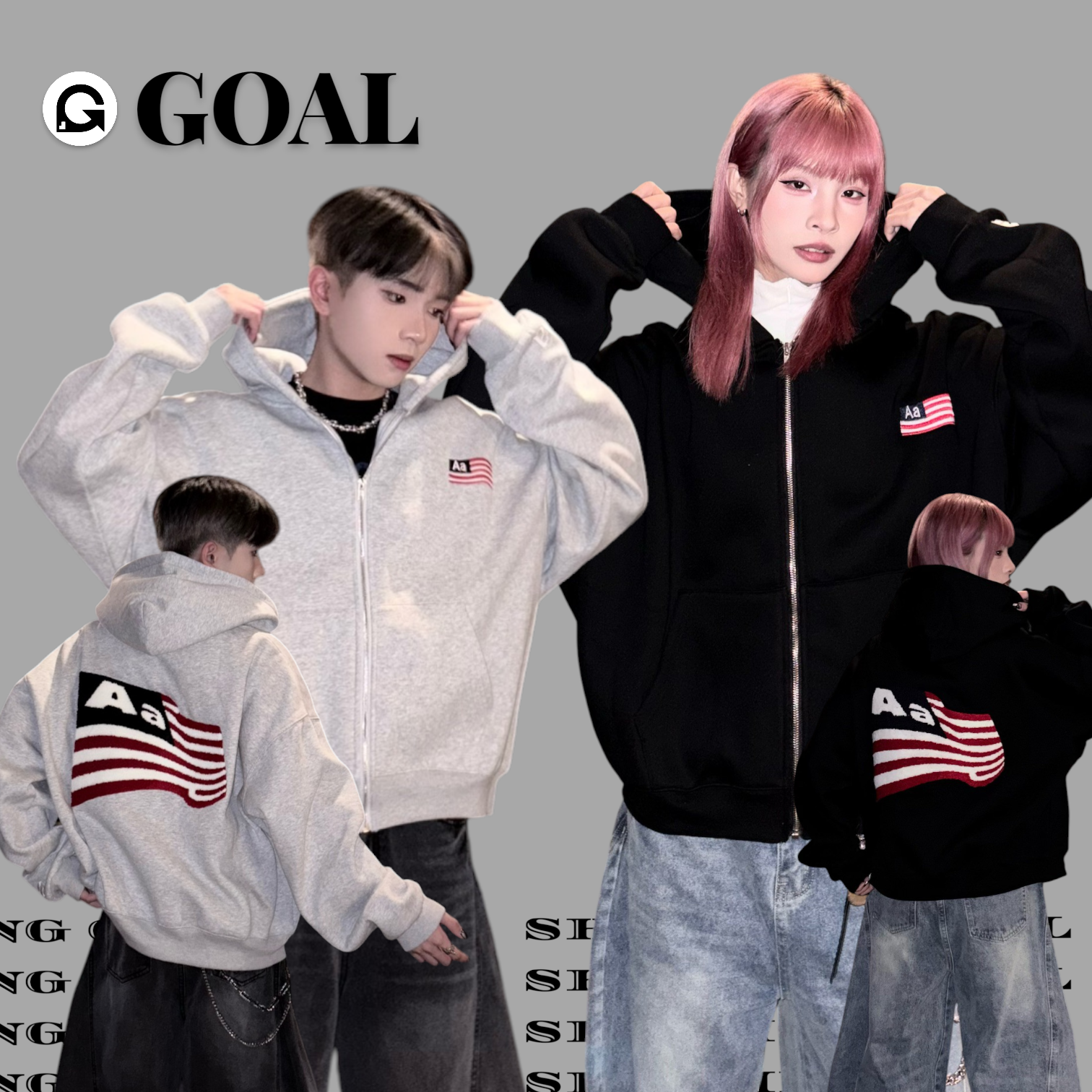 (GOAL)美國國旗 短寬 刷毛連帽外套 99070