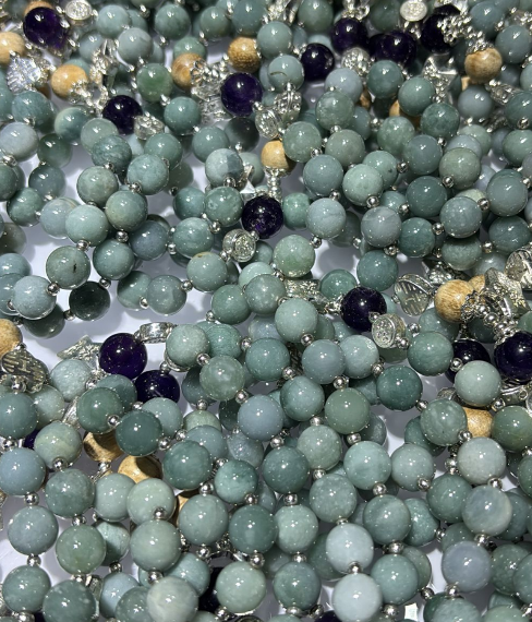 260218 - G22 8mm+藍水緬甸翡翠設計款星星吊飾紫水晶沉香手串