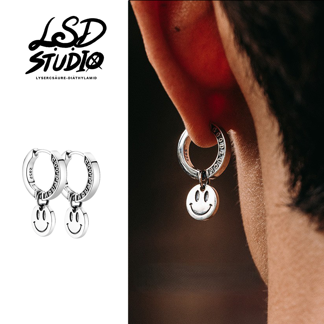 【ACGY17】笑臉 GOOD LUCK 吊墜設計耳環