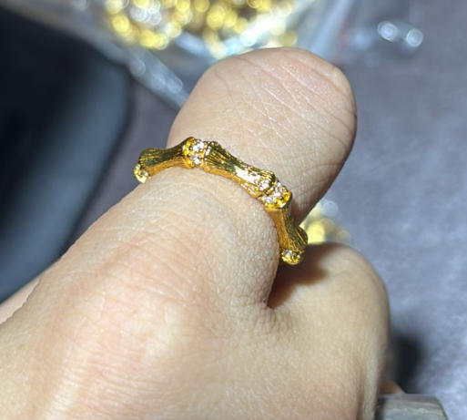 260218 - G47 真金電鍍竹節款開口戒指 （一物一證書）