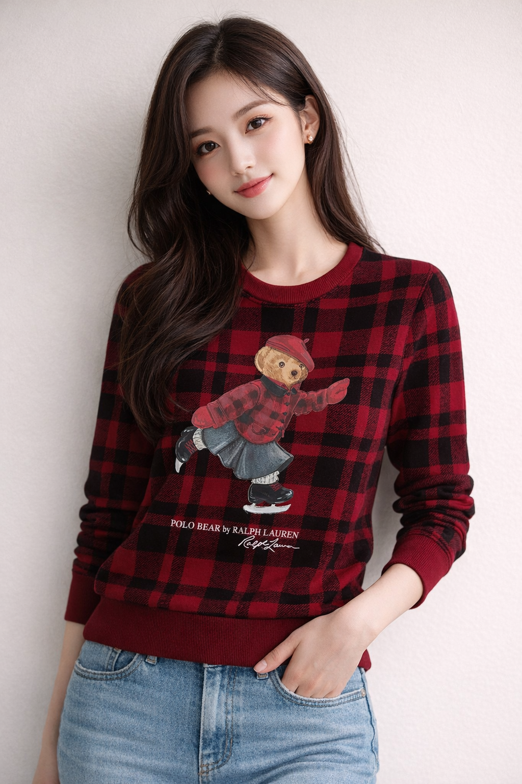 OBS376 POLO 皇牌滑冰小熊甜美格仔衛衣