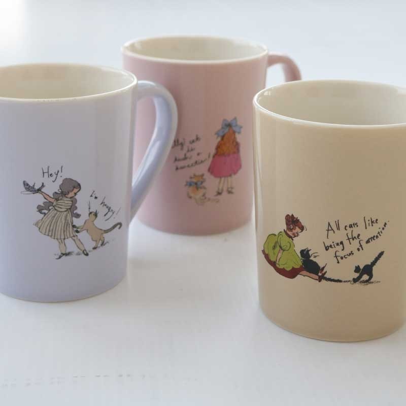 黑貓與女孩 繪本女孩 陶瓷馬克杯 300ml｜日本Kurahashirei