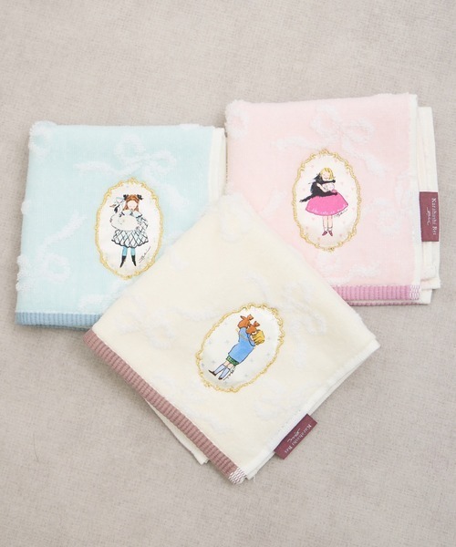 黑貓與女孩 繪本女孩 純棉手帕｜日本Kurahashirei