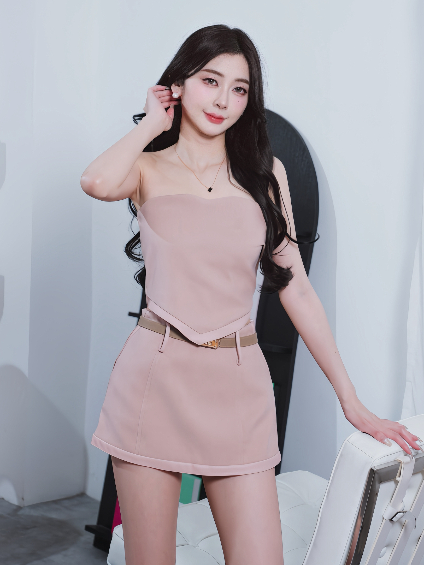 🤍麂皮小可愛＋短裙兩件式（粉紅色SML）送腰帶