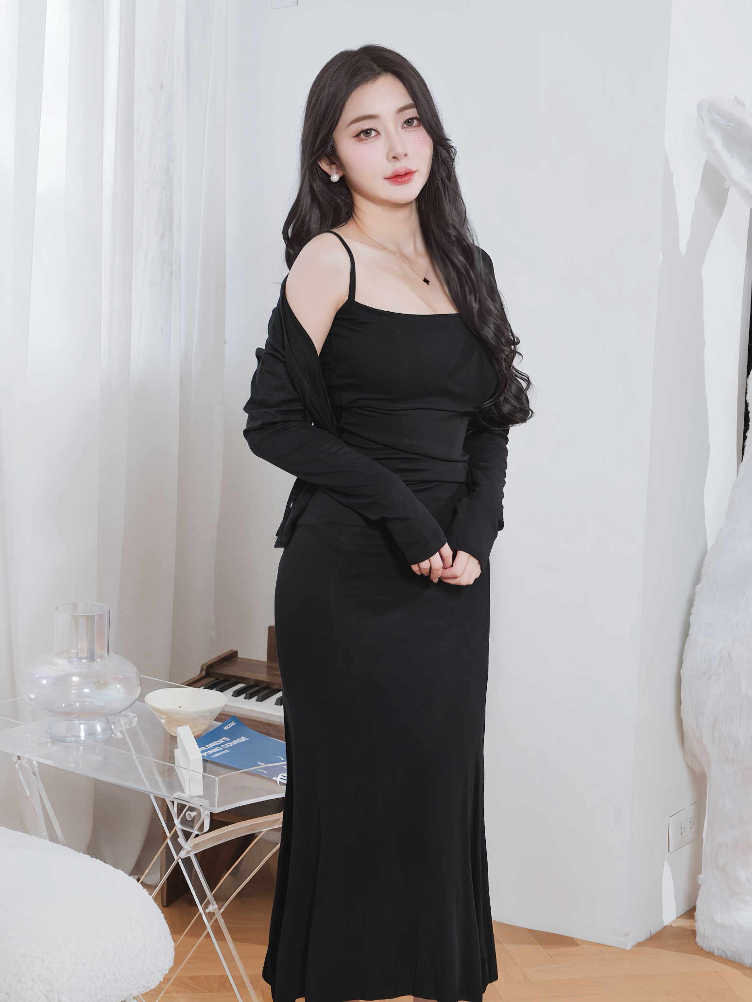 🤍細肩帶長洋裝＋外套兩件式（黑色均碼）