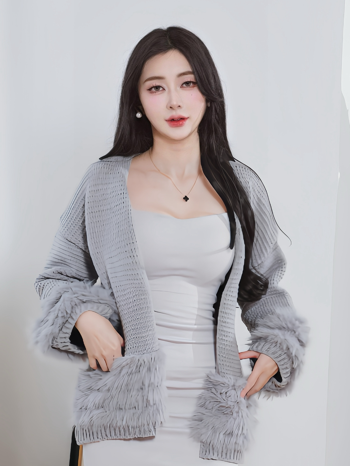 🤍毛毛針織開襟外套（灰色均碼）