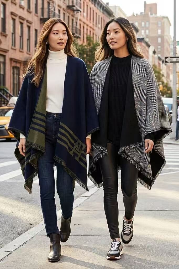 【預購】TOMMY HILFIGER  H021904 Stripe Logo Cape 條紋標誌披肩