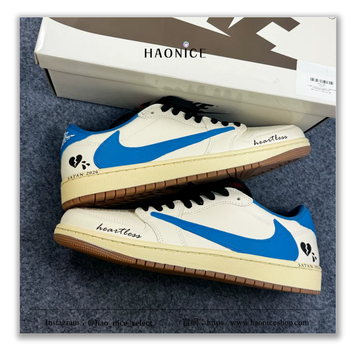 【HAO NICE】惡作劇訂製款🔥Air Jordan 1 x Travis Scott 破碎之心 塗鴉 白藍倒勾 板鞋 籃球鞋