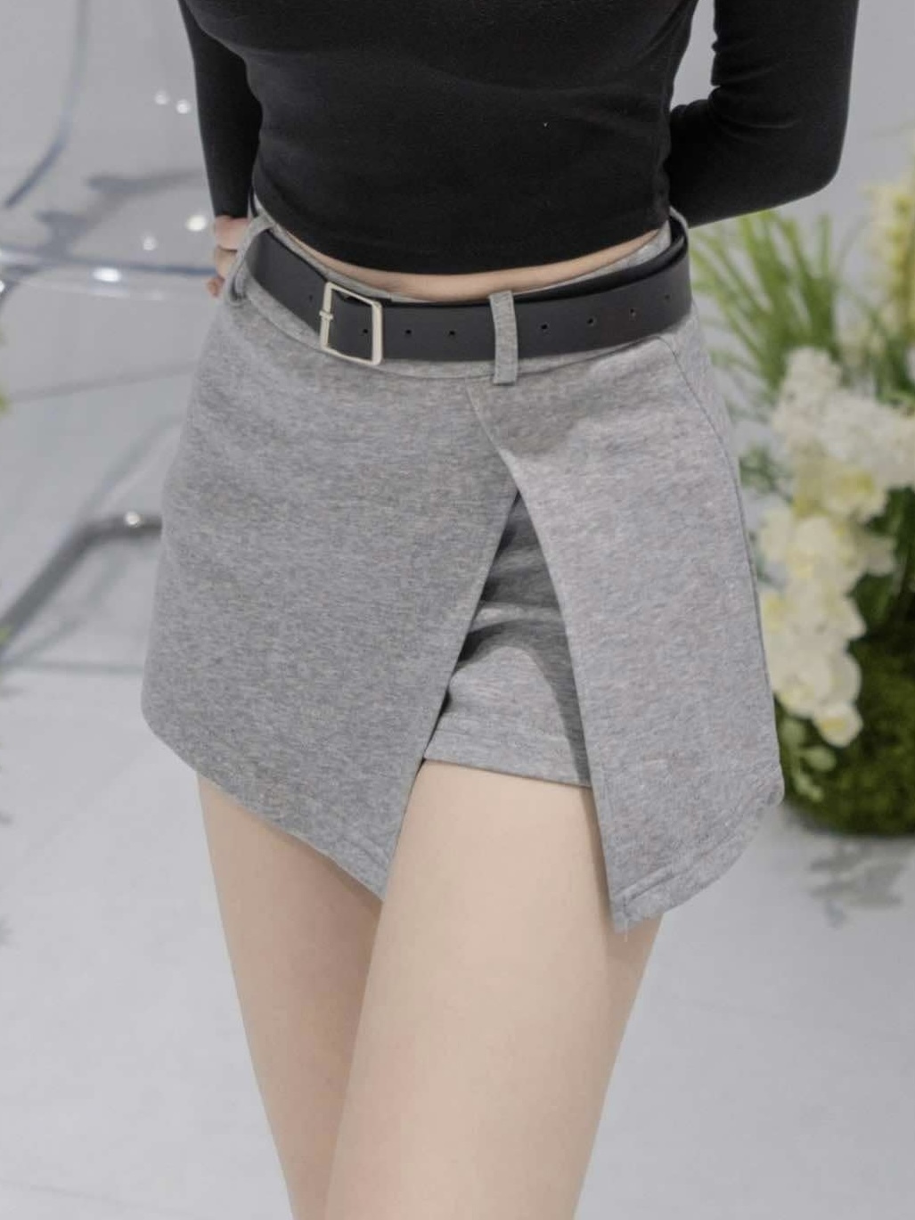 🤍側開叉A字褲裙（灰色S/M）送皮帶