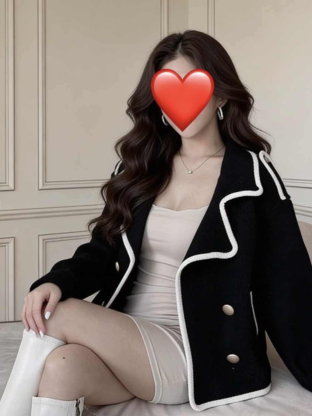 🤍翻領滾邊呢料外套（黑色均碼）