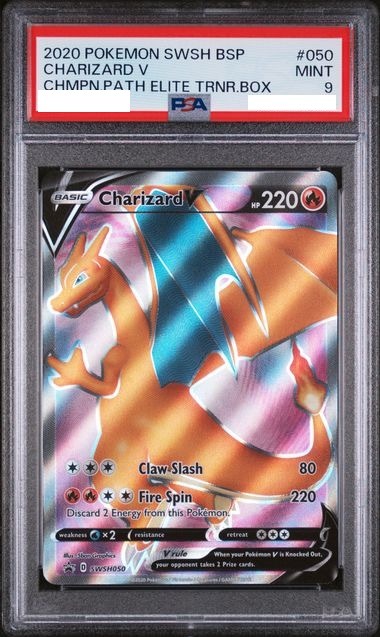 [PSA 9] 2020 POKEMON SWSH BLACK STAR PROMO #050 CHARIZARD V CHMPN.PATH ELITE TRNR.BOX