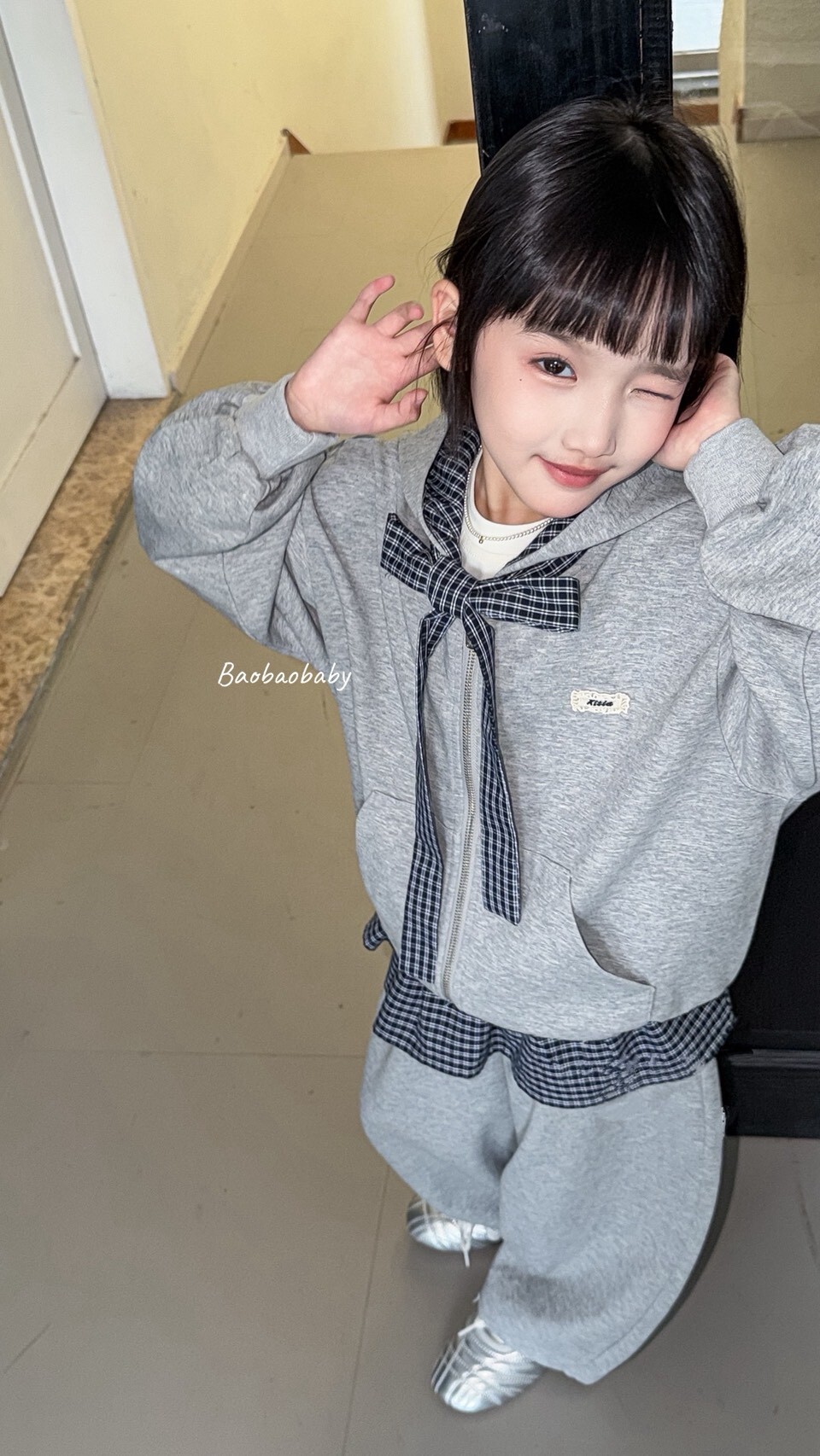 韓系學院感連帽套裝