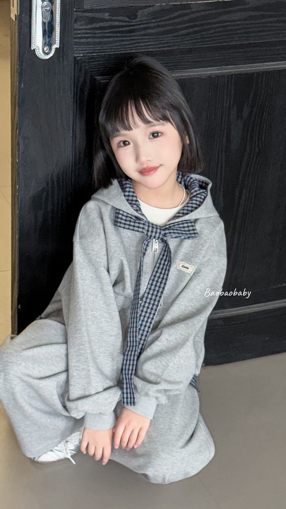 韓系學院感連帽套裝