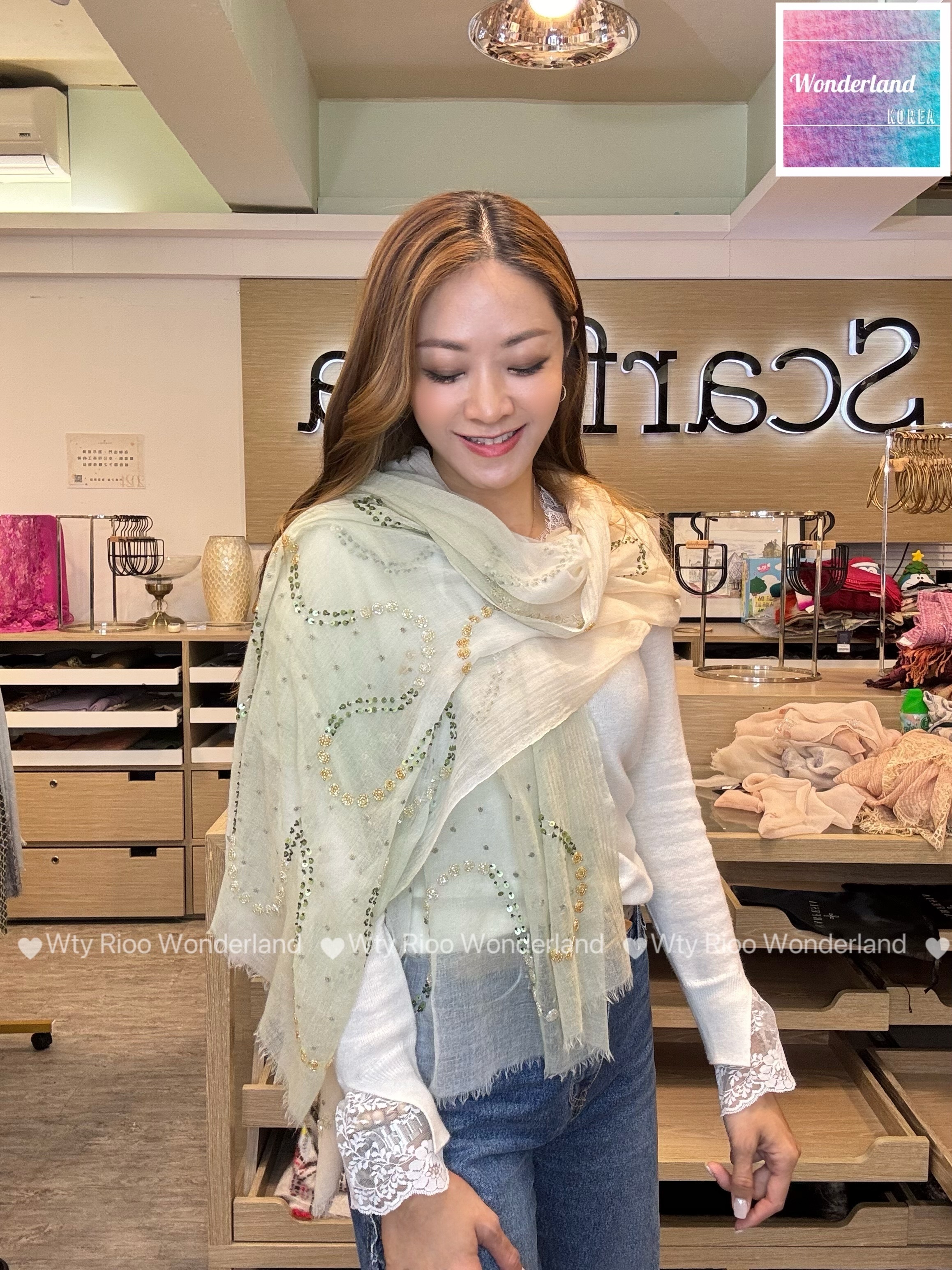 W021802翡翠漸變Fine Wool 薄紗披巾