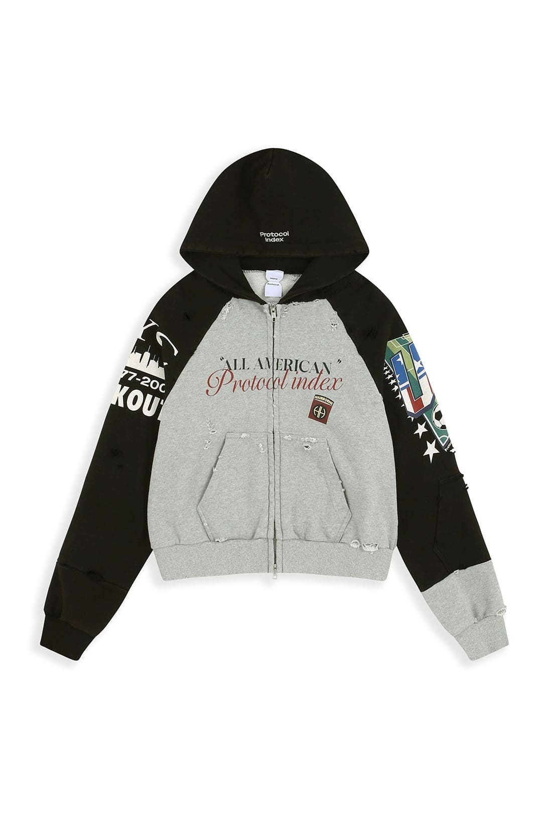 Protocol Index｜Reconstructed Tight Fit Zip Hoodie (Melange Grey)