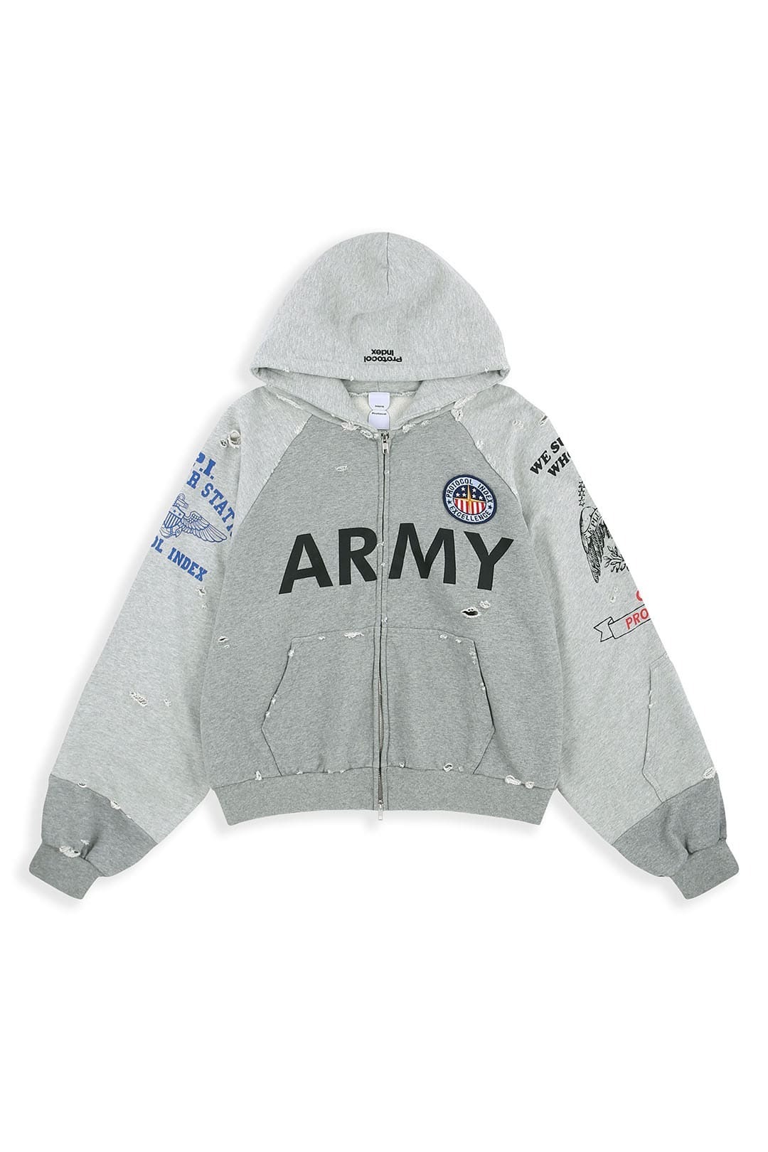 Protocol Index｜Reconstructed Zip Hoodie (Melange Grey)