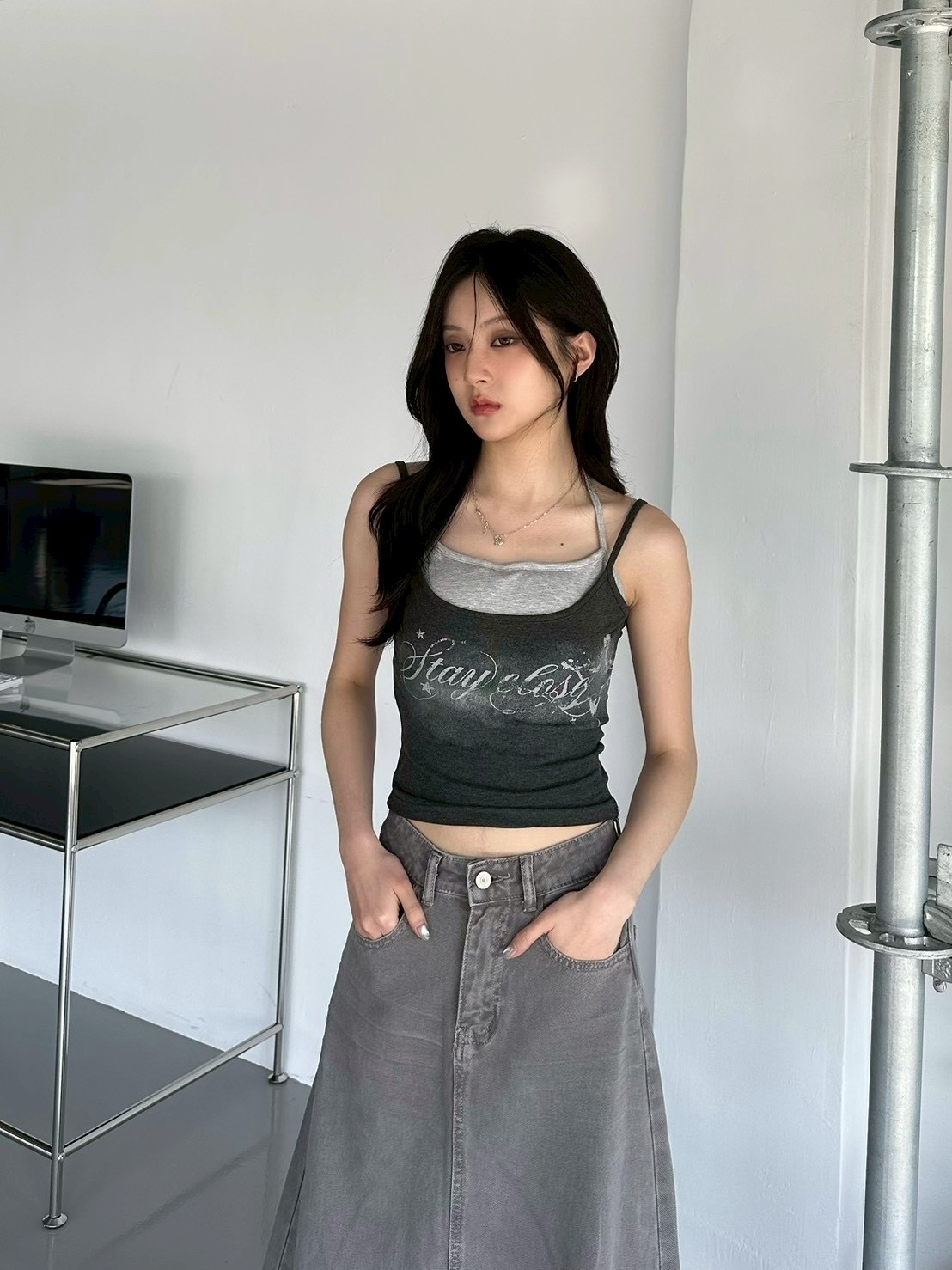 mmb假兩件胸墊星星繞字背心