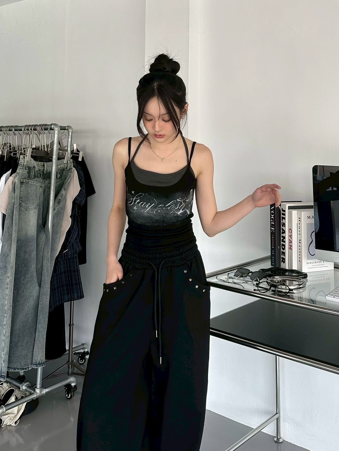 mmb假兩件胸墊星星繞字背心