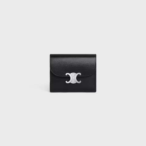 Celine Small Flap Wallet Triomphe 凱旋門 銀扣 皮夾 黑銀