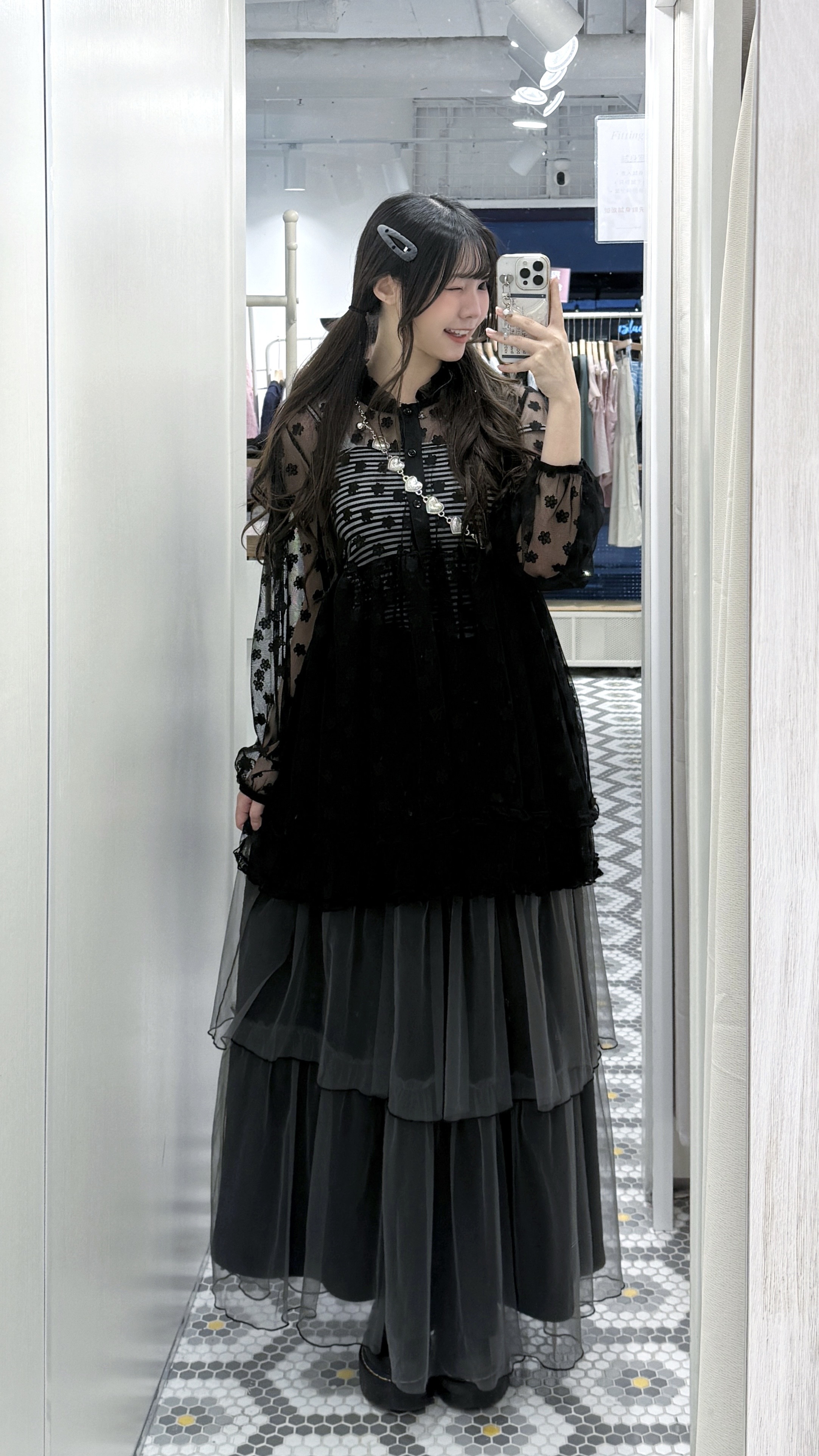 EA1227｜透明感暗花ruffle邊上衣 ໒꒱.✧ˈ‧˚⁺