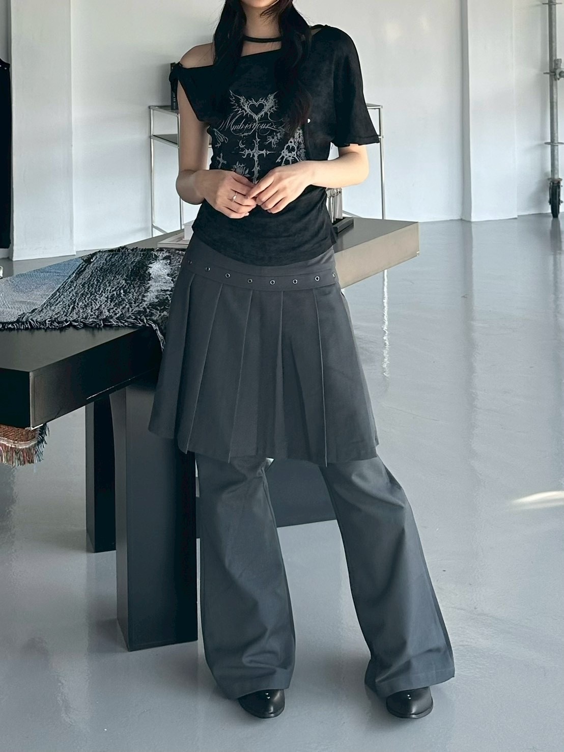 知性時髦高級感百褶褲裙