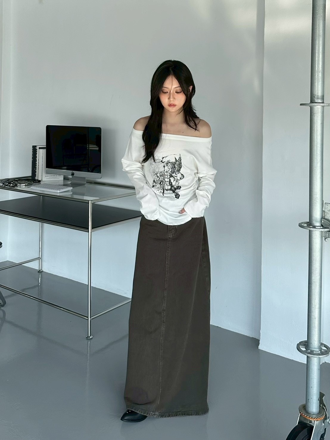 都會通勤傘擺單寧長裙