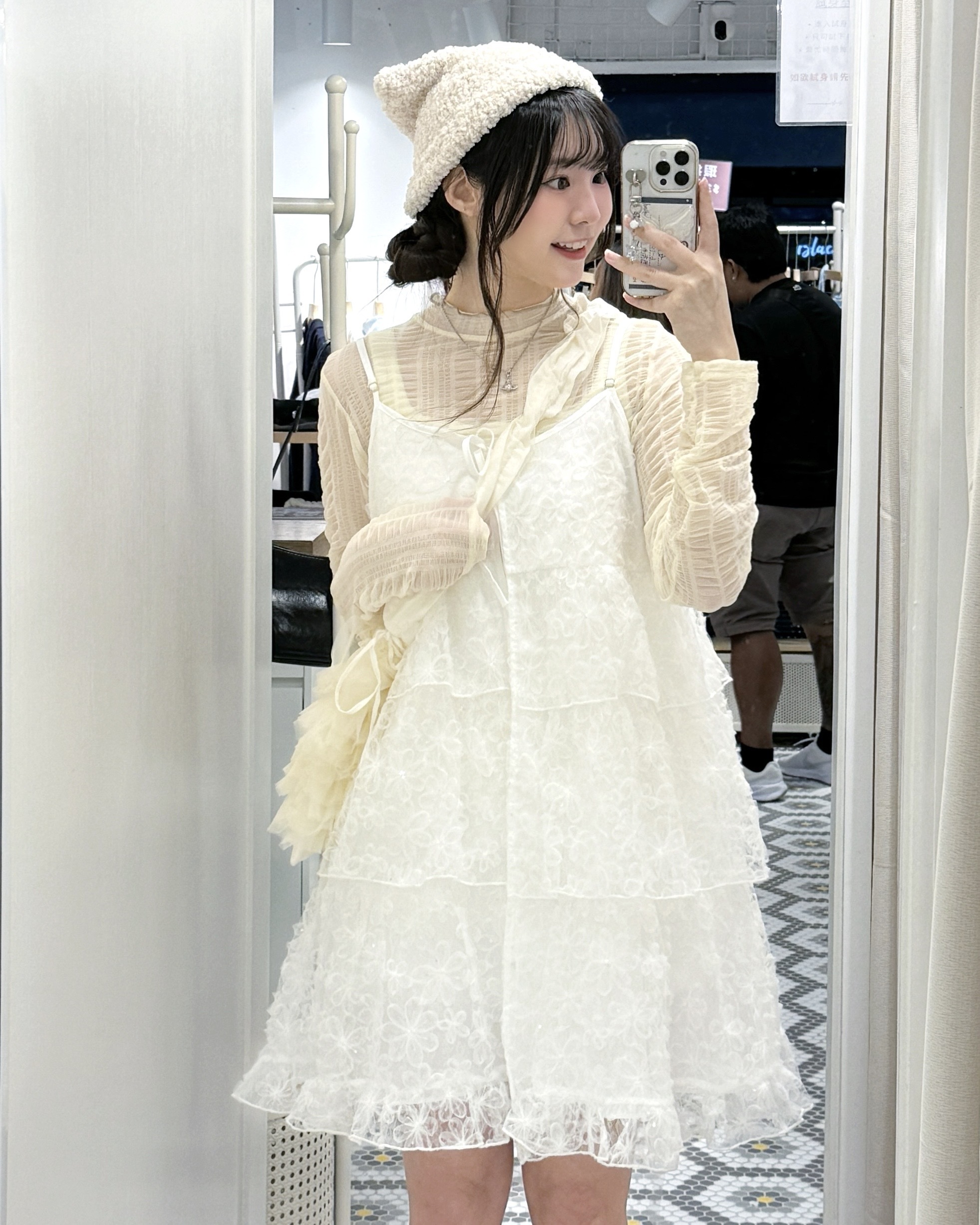 EA1224｜必入.ᐟ.ᐟ透紗閃閃ruffle暗花吊帶⊹˚ ༘⋆✿