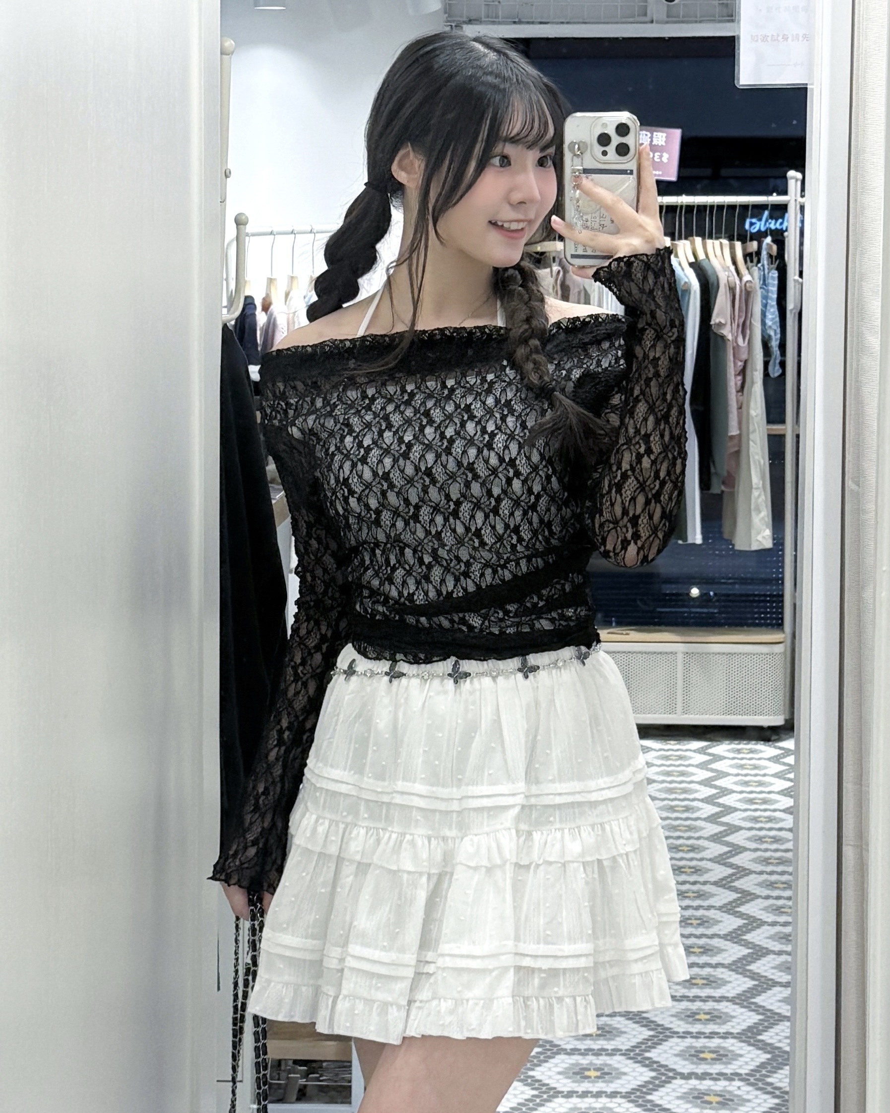 S0236｜韓系高質蕾絲假兩件上衣ᥫ᭡.ִֶָ𓂃