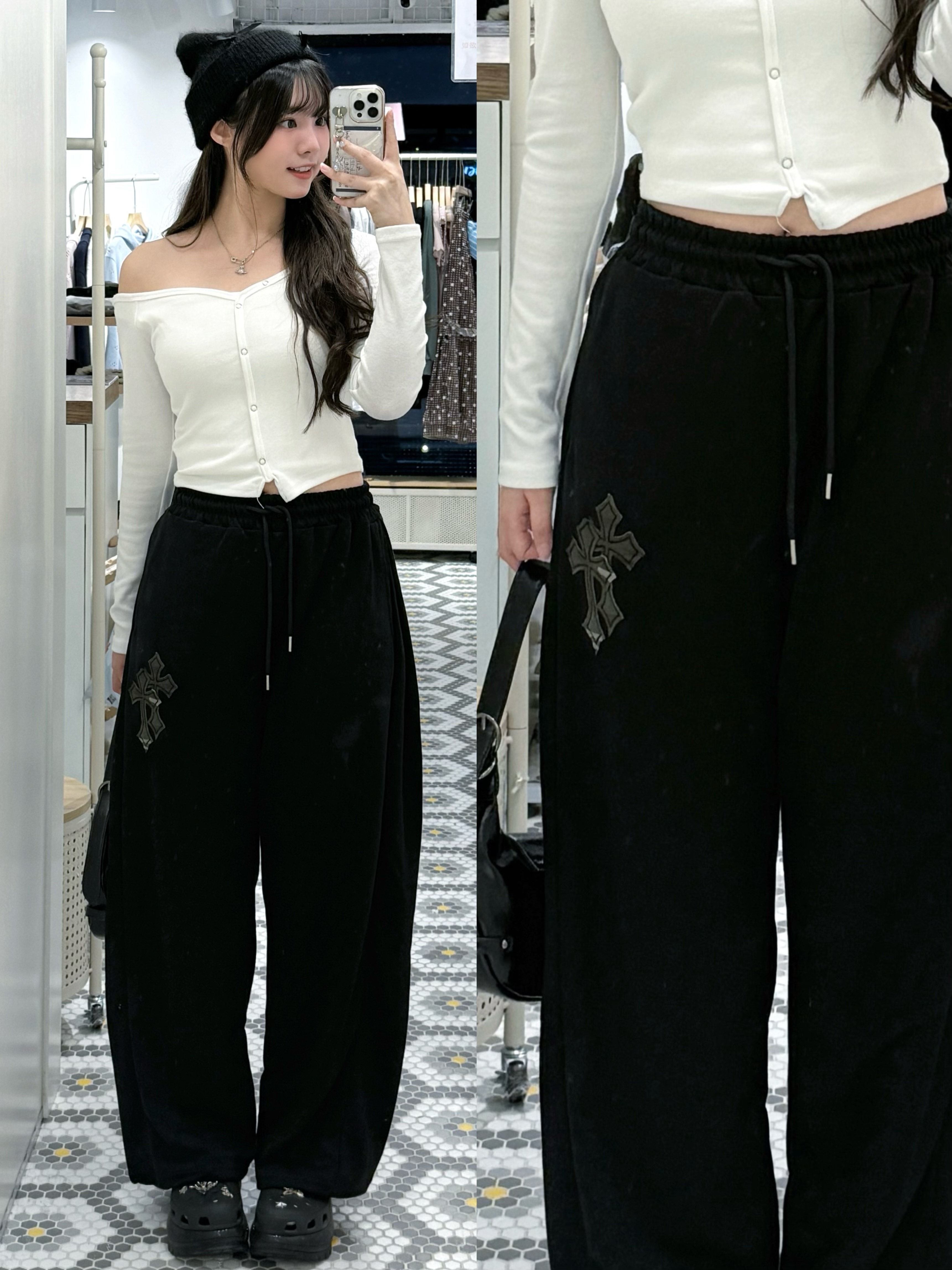 P0244｜迷彩色十字架拼布棉料長褲.⋆♱