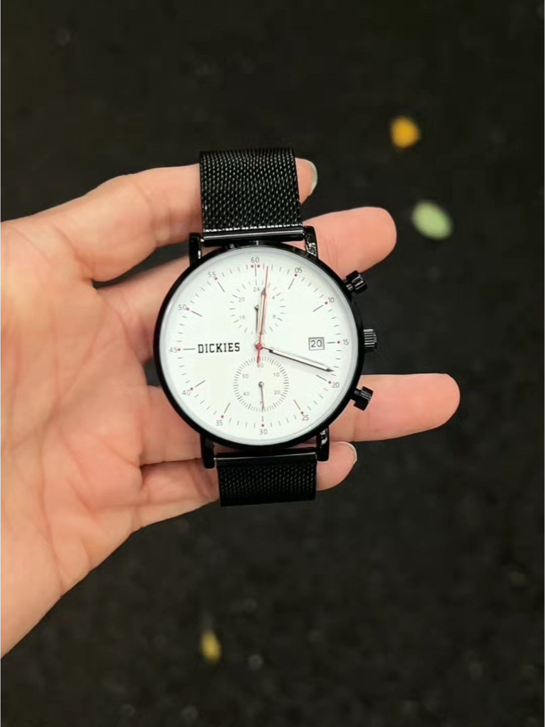 代購-Dickies 石英機芯 鋼錶帶 白色錶盤 男女同款 夜光指針 防水 手錶