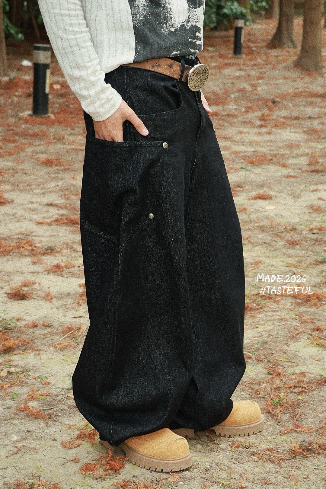 TASTEFUL MADE 原 (B-5) 卯釘 原色 廓形 特殊裁片 落地 #牛仔褲