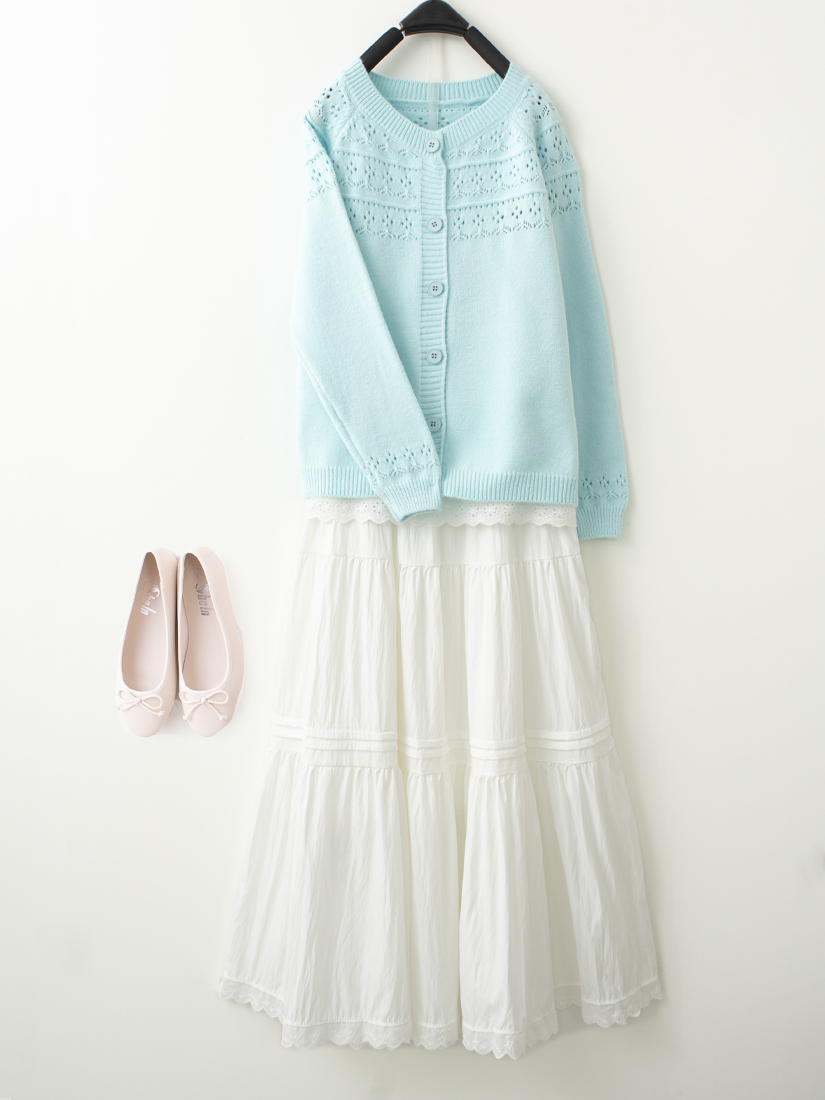 緹花圓領外套小花肩帶背心蕾絲蛋糕裙組合