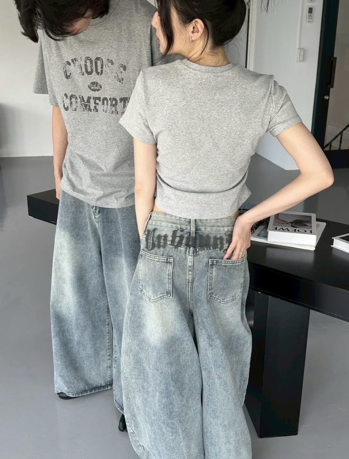 mmb哥特字母情侶牛仔寬褲