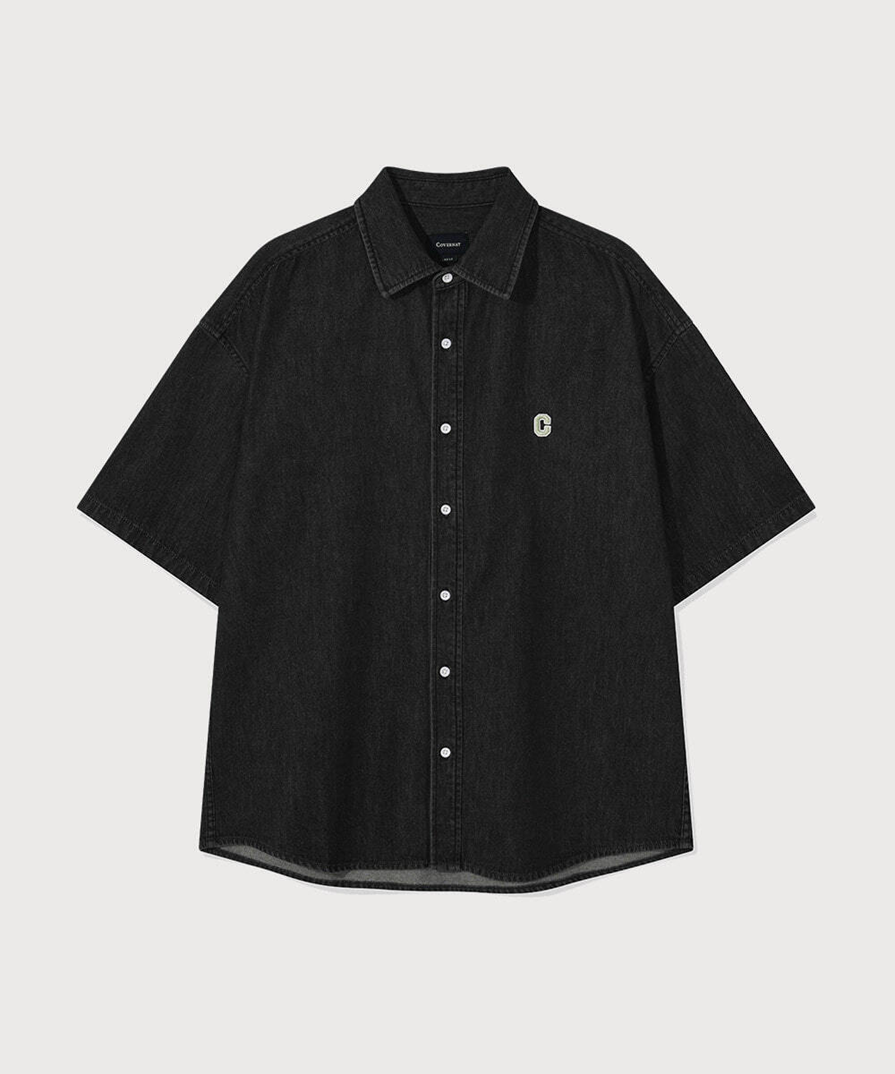 VP035 COVERNAT C logo denim half shirt