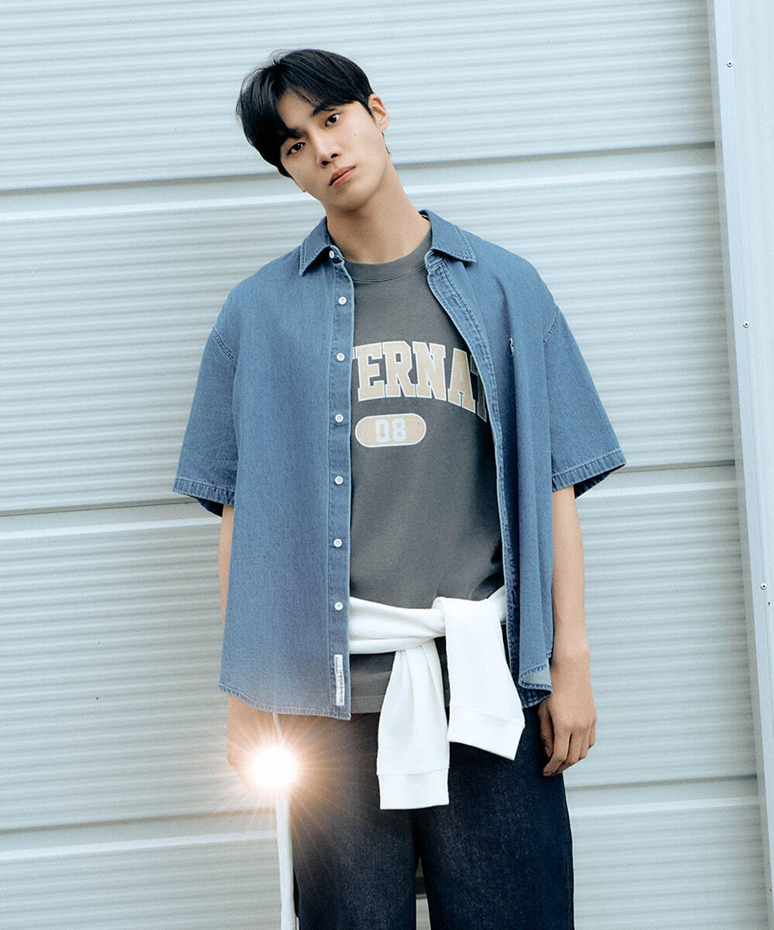 VP035 COVERNAT C logo denim half shirt