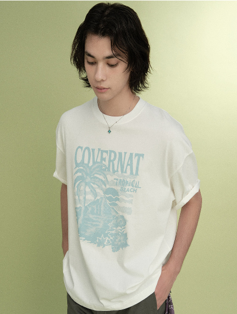 VP043 COVERNAT Cool Cotton Sunset Tropical Graphic T-Shirt