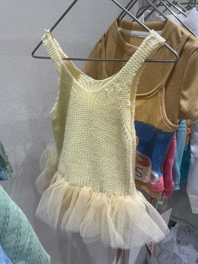 檸檬黃蓬蓬紗裙針織背心