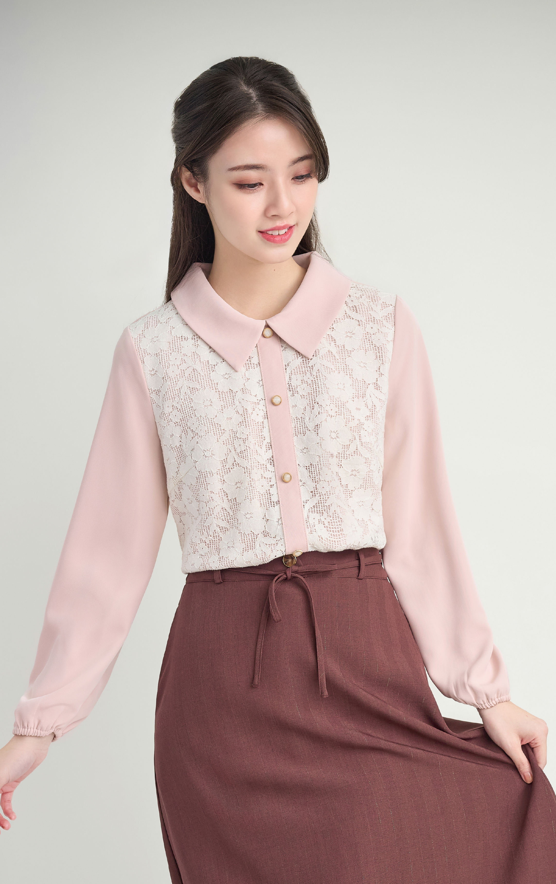 Patterned Lace Patchwork Shirt SH0402