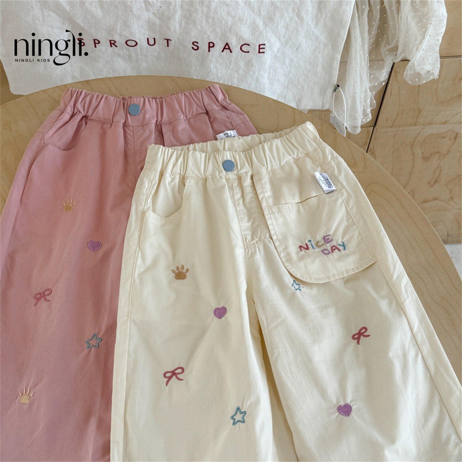《2852》Nice Day可愛蝴蝶結直筒褲(90-140)