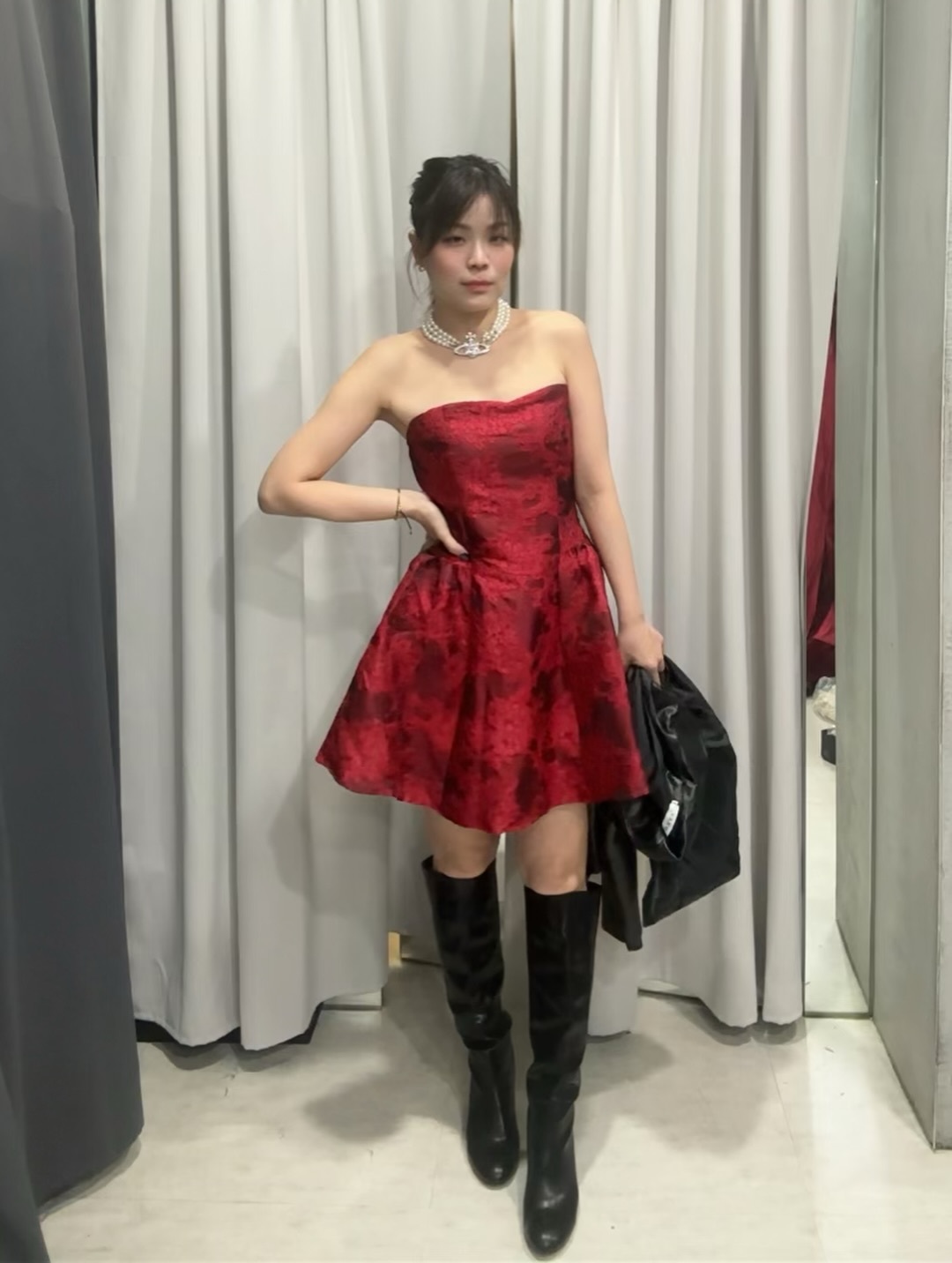 暈染刺繡 平口收腰小洋裝