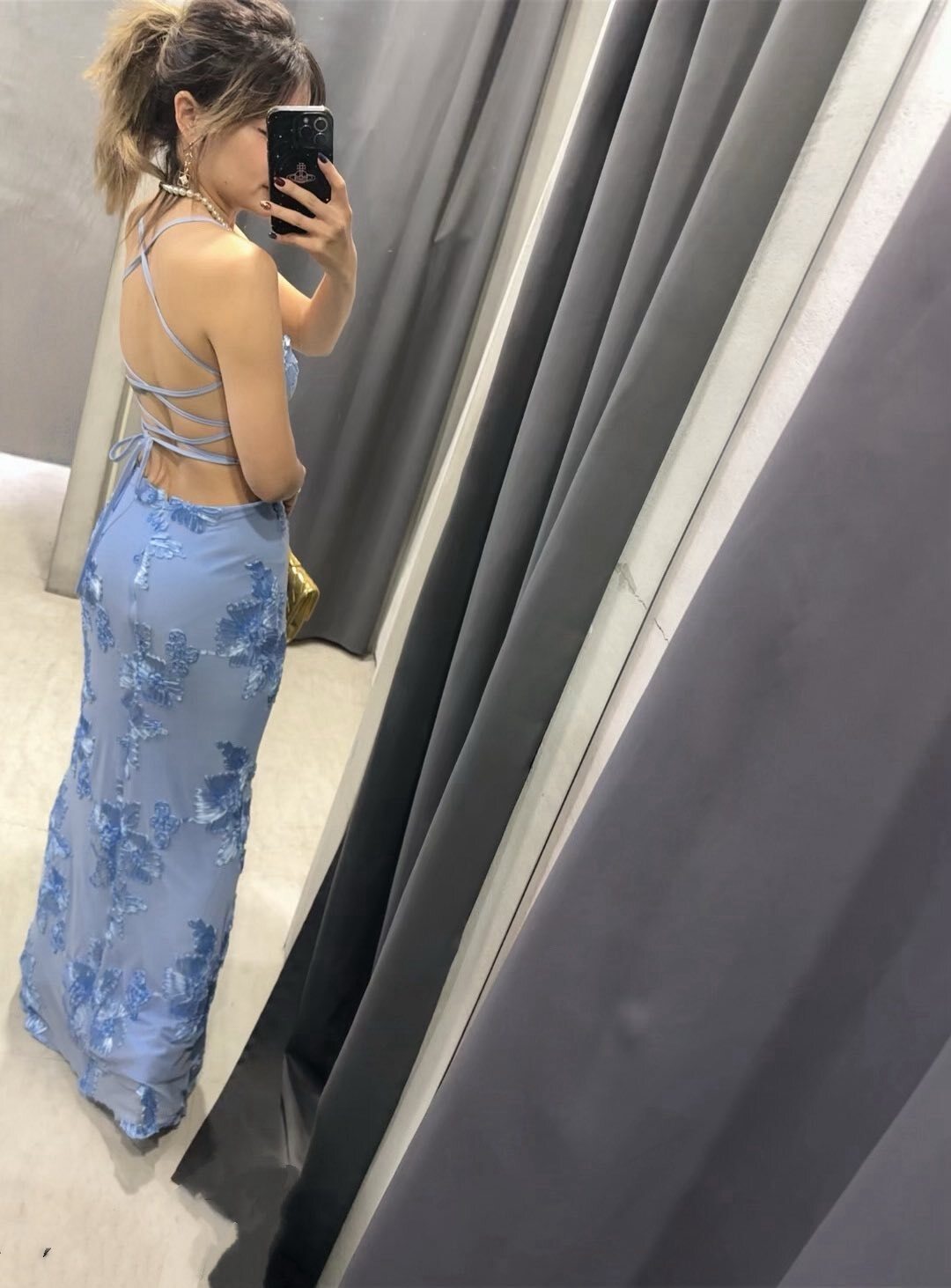 立體花朵 網紗魚尾長洋