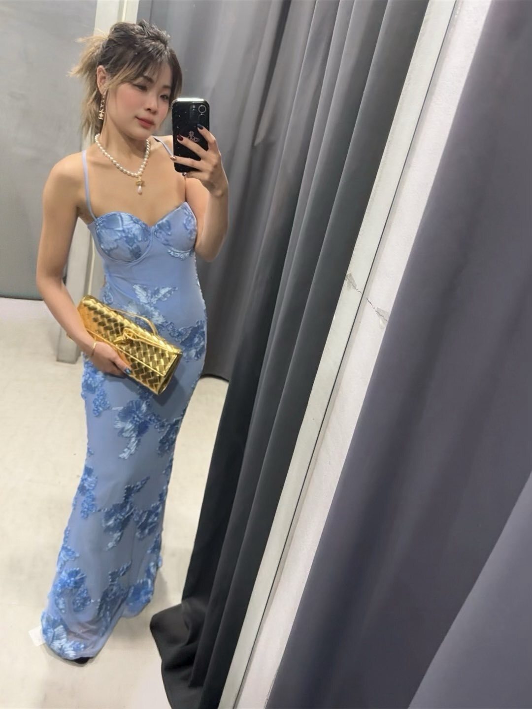 立體花朵 網紗魚尾長洋