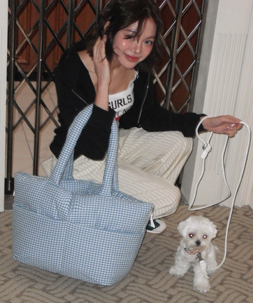 Aperty 扇貝翻玩提袋＿藍色細格紋