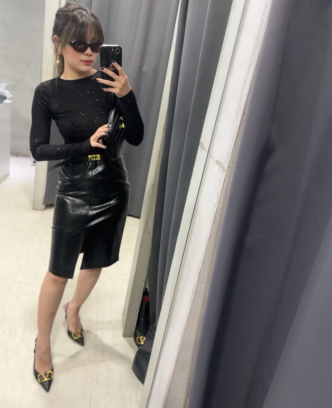 細閃黑色長袖上衣