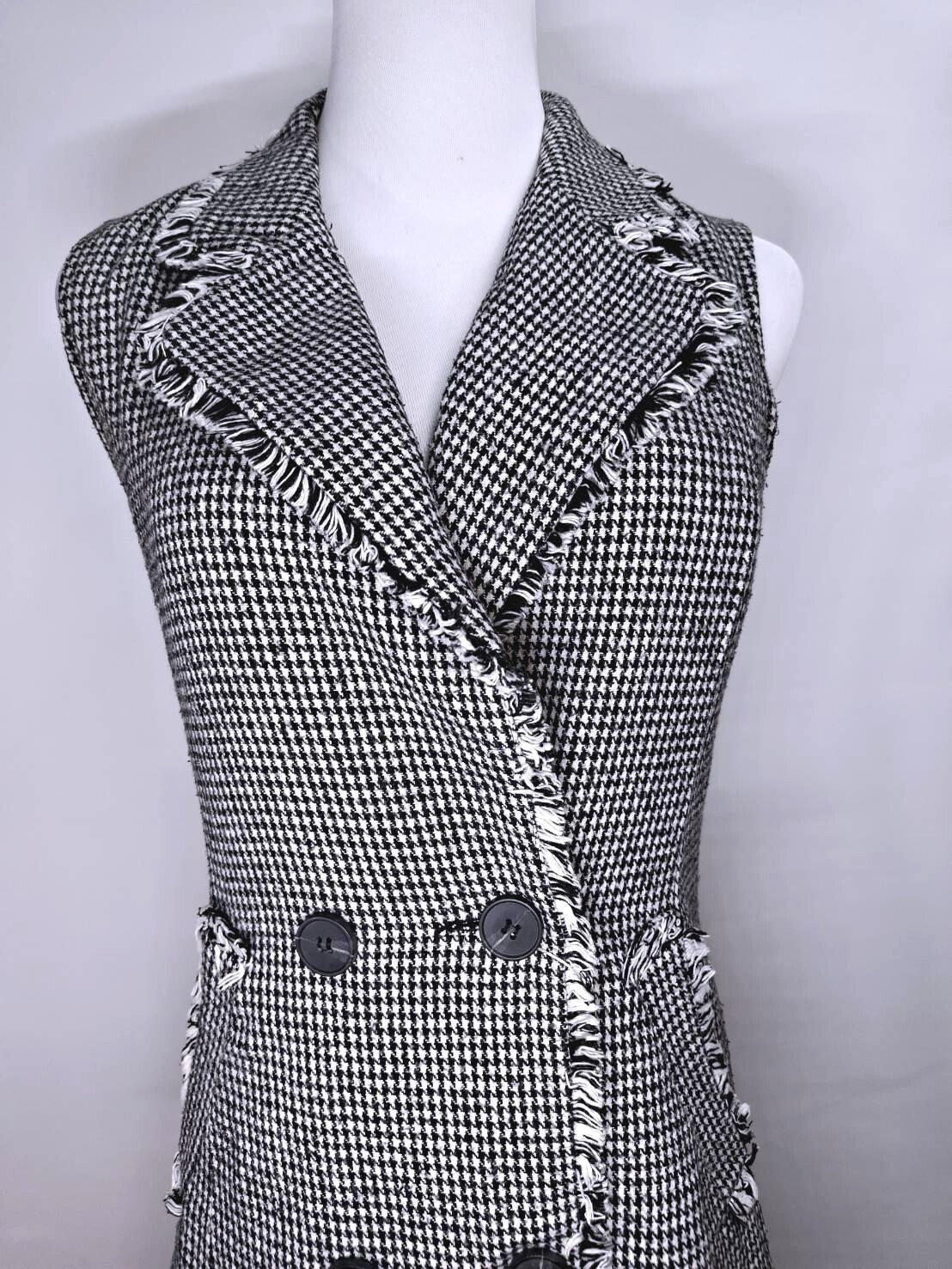 法式經典千鳥格雙排扣西裝領背心洋裝 (C354)