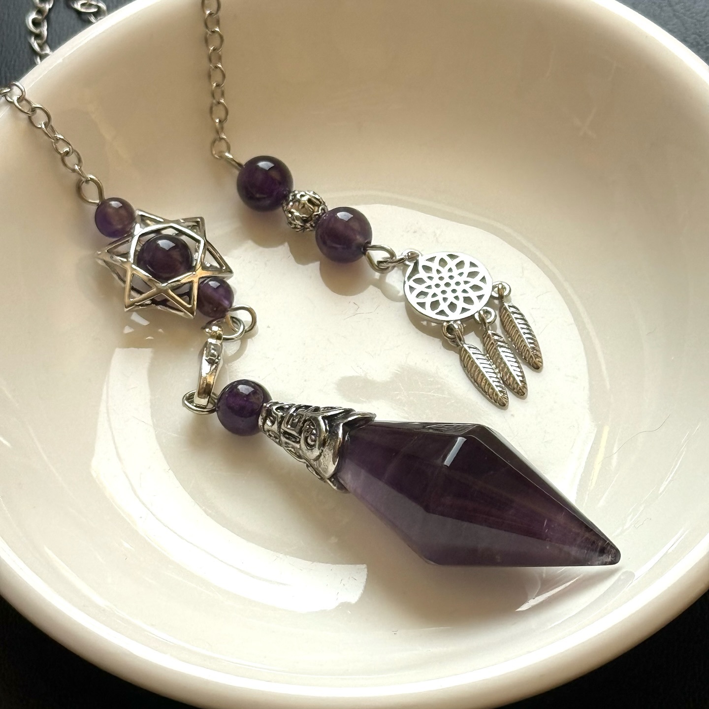 [原石] 紫水晶 捕夢網 水晶靈擺